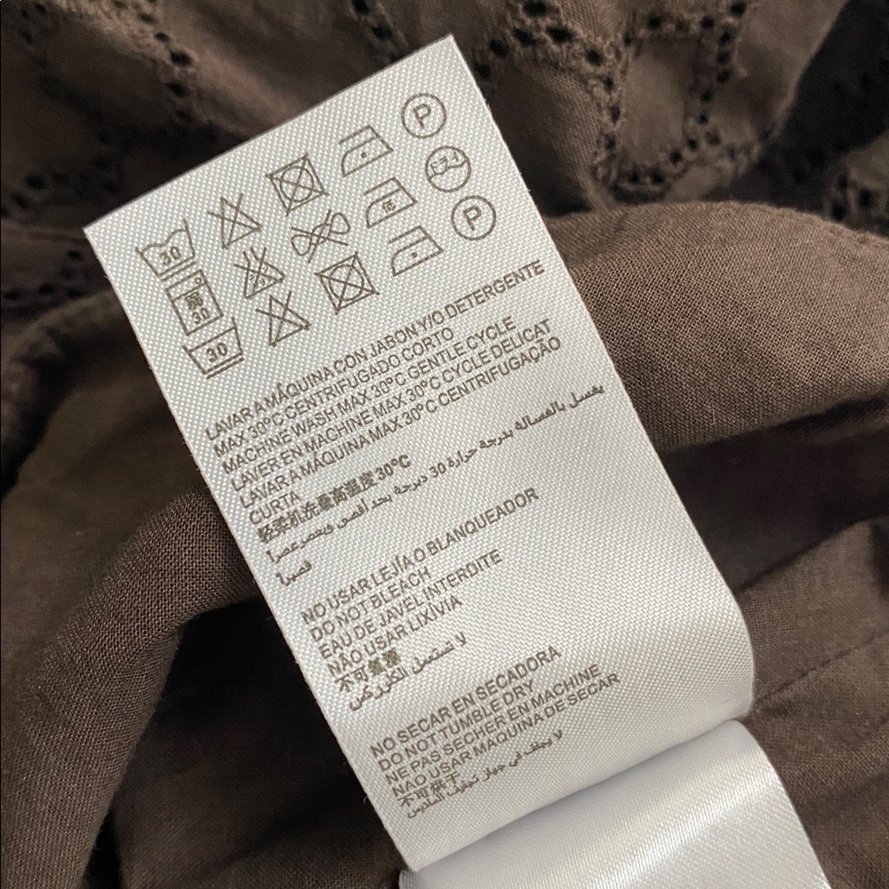 Cortefiel Boho Embroidered Eyelet Godet Skirt | Pleated, Lined, Side Zip | Brown - Picture 15 of 16